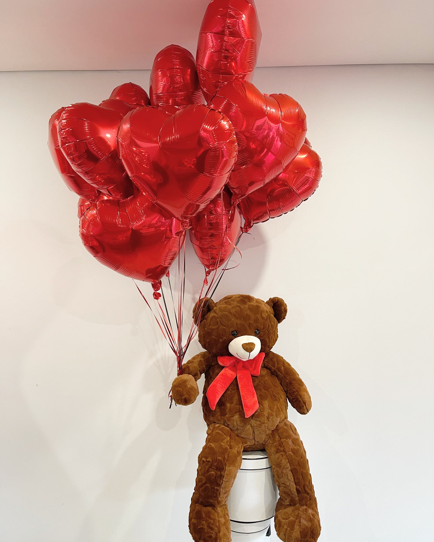 Valentines Teddy Bear & Heart Balloons