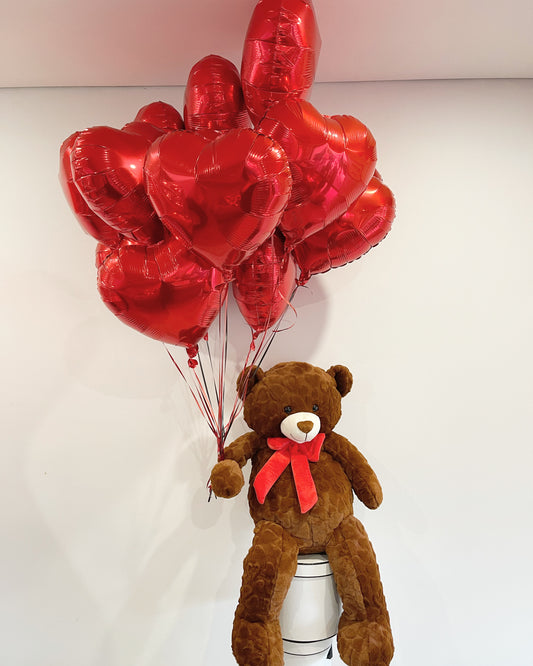 Valentines Teddy Bear & Heart Balloons
